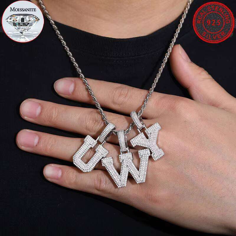 Distinctive Gold-Plated Moissanite Pendant for Men - Sterling Sier Chain Iced Out Design Unique Hip Hop Jewelry