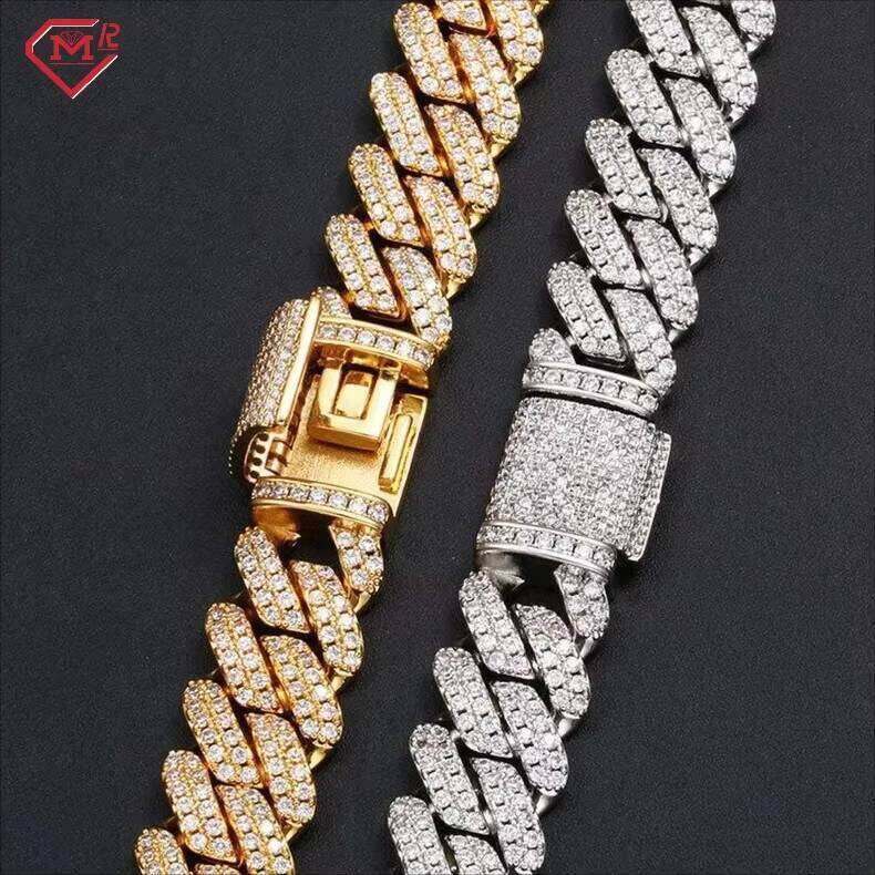 12mm Link Jewelry VVS Iced Out Hiphop Sier Moissanite Cuban Chain