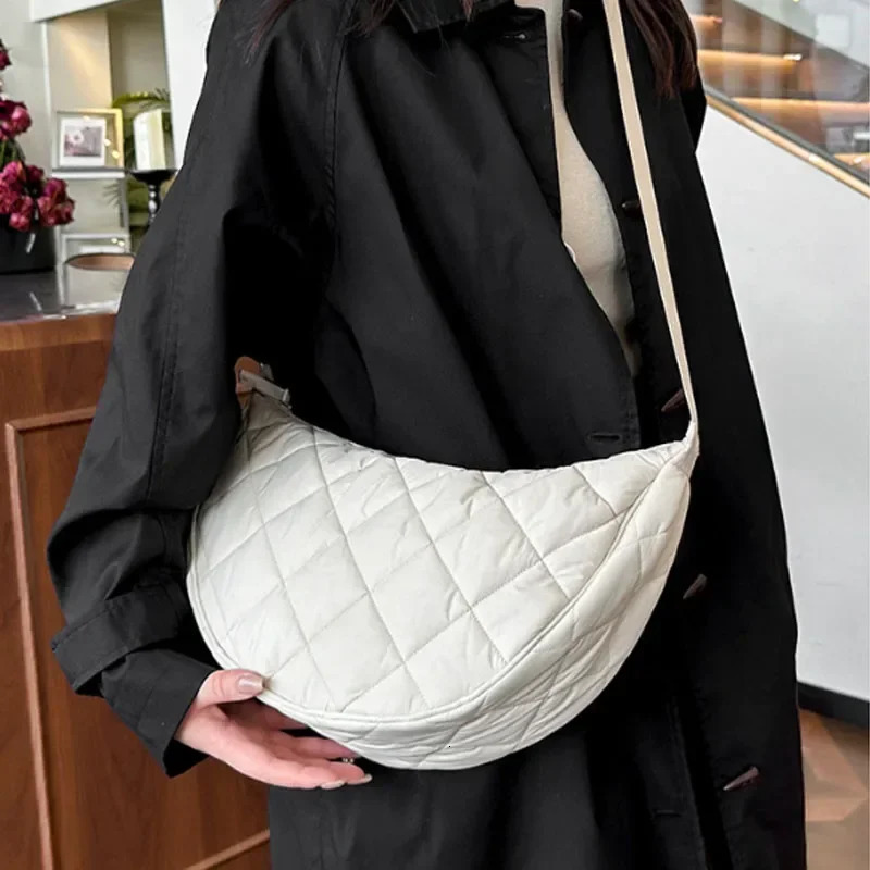 Waist Half Moon Belt Bag Solid Color Crossbody Bag Large Capacity Shoulder Bags Portable Nylon Plaid Travel Bags for Commuting 250903