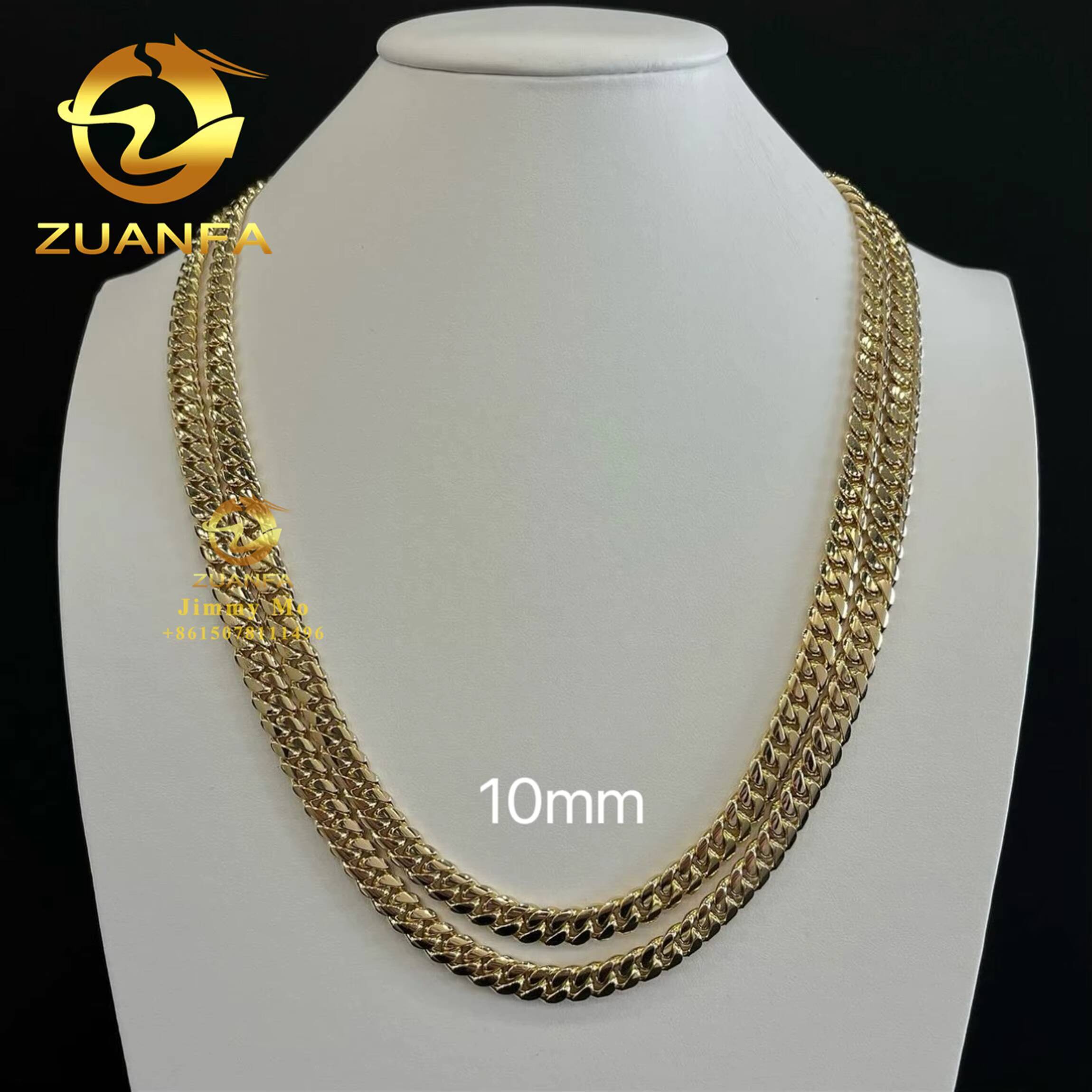 Popular 10mm 12mm Au750 18k Real Solid Yellow Gold Iced Out Hip Hop Jewelry Man Miami Cuban Chain Plain Chain