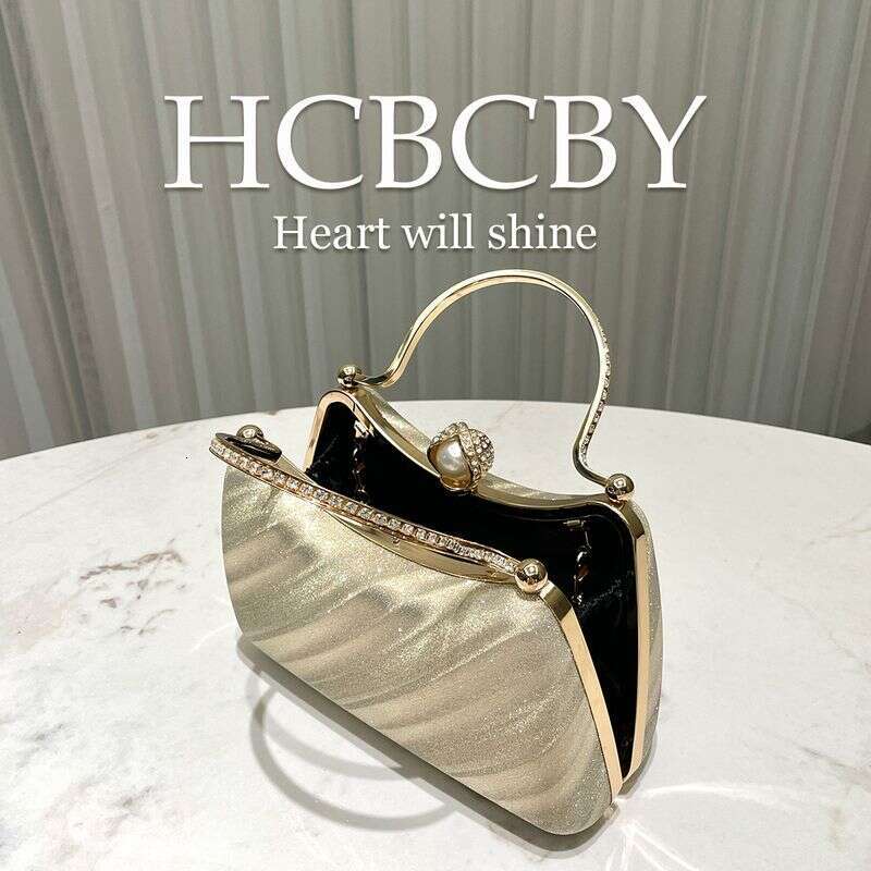 Gold Glitter Rhinestones Decorated Handbag Dress Women's Fashion Temperament Elegant Clutch Evening Bag