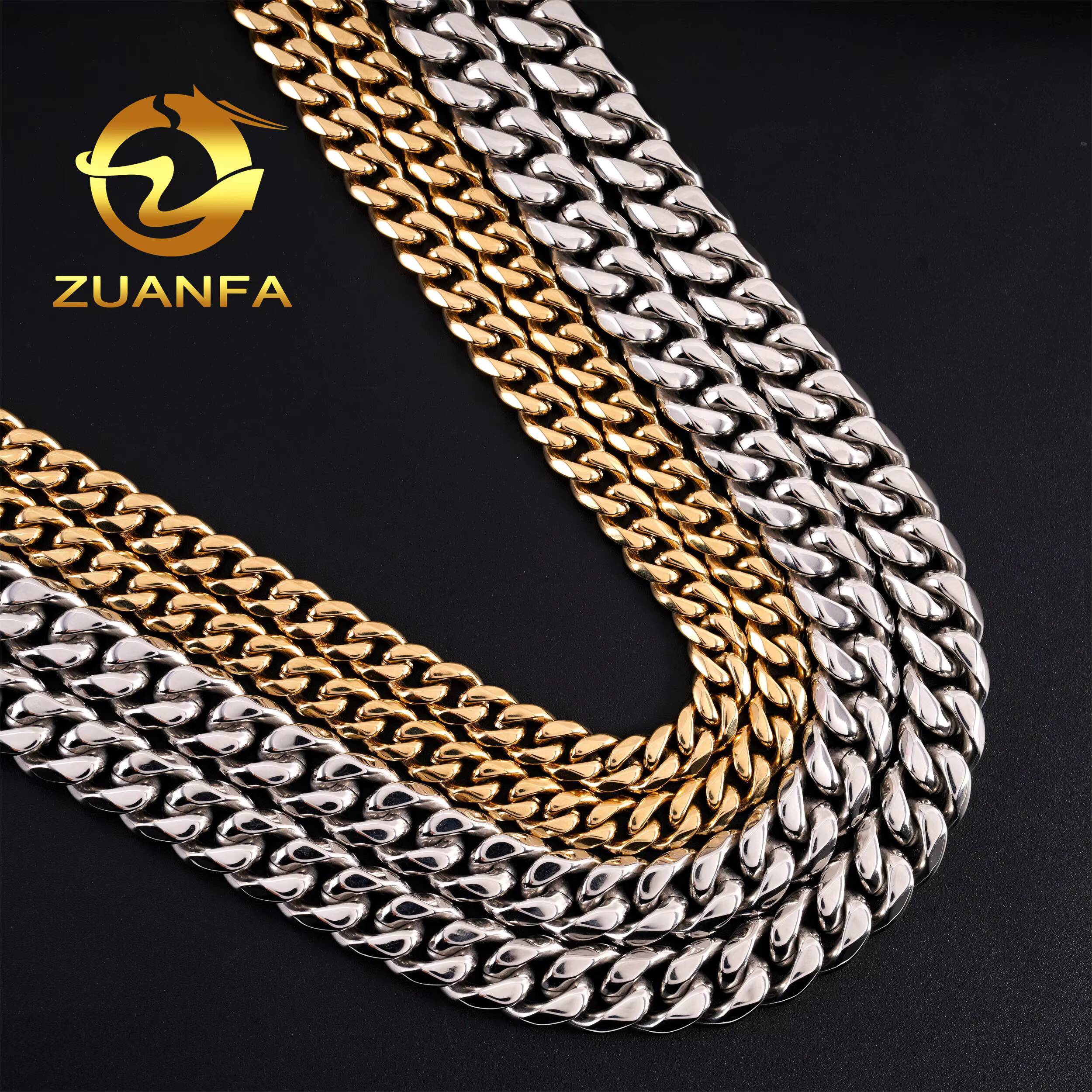 Hot Sale Classic 8mm 10mm 12mm 316L Stainless Steel Cuban Link Chain No Fade 18k Gold Plated Mens Hip Hop Necklace Cuban Chain