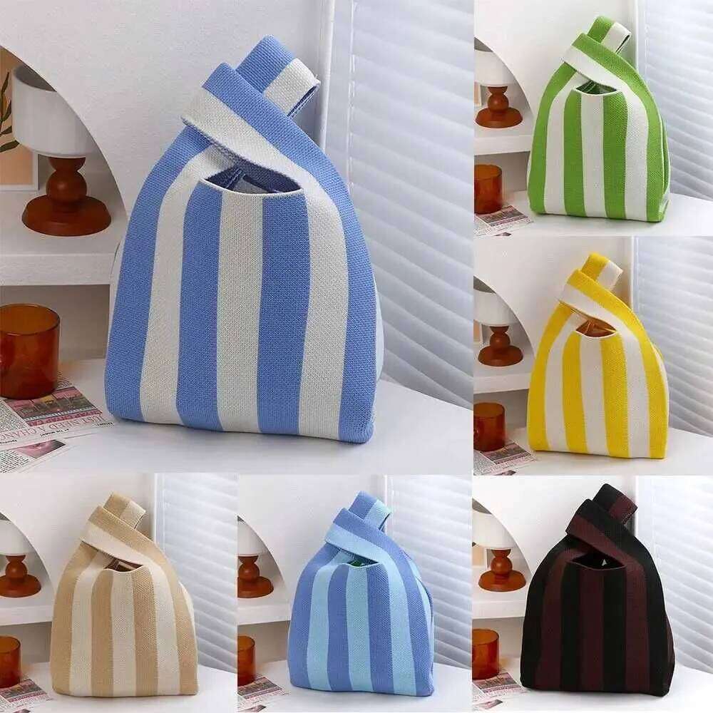 Reusable Wrist Handbag Strip Fem Shopping Large Capacity Knitted Bucket Bag Y241106