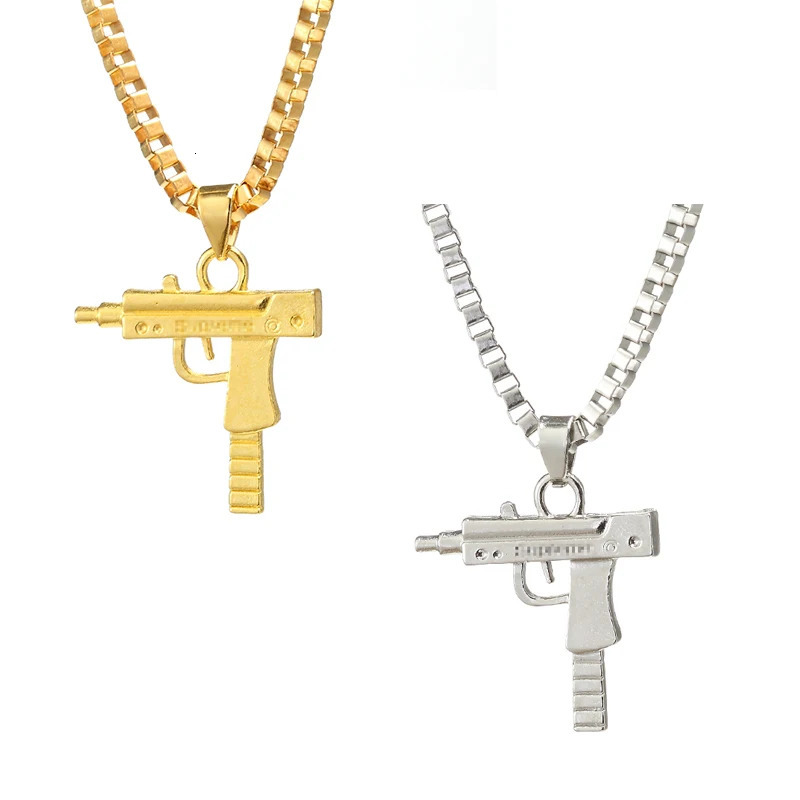 models Hip Hop UZI Kolye GUN Shape Pendant Necklace GoldSilver Color Army Style Male Chain Men Necklaces Jewelry 250905