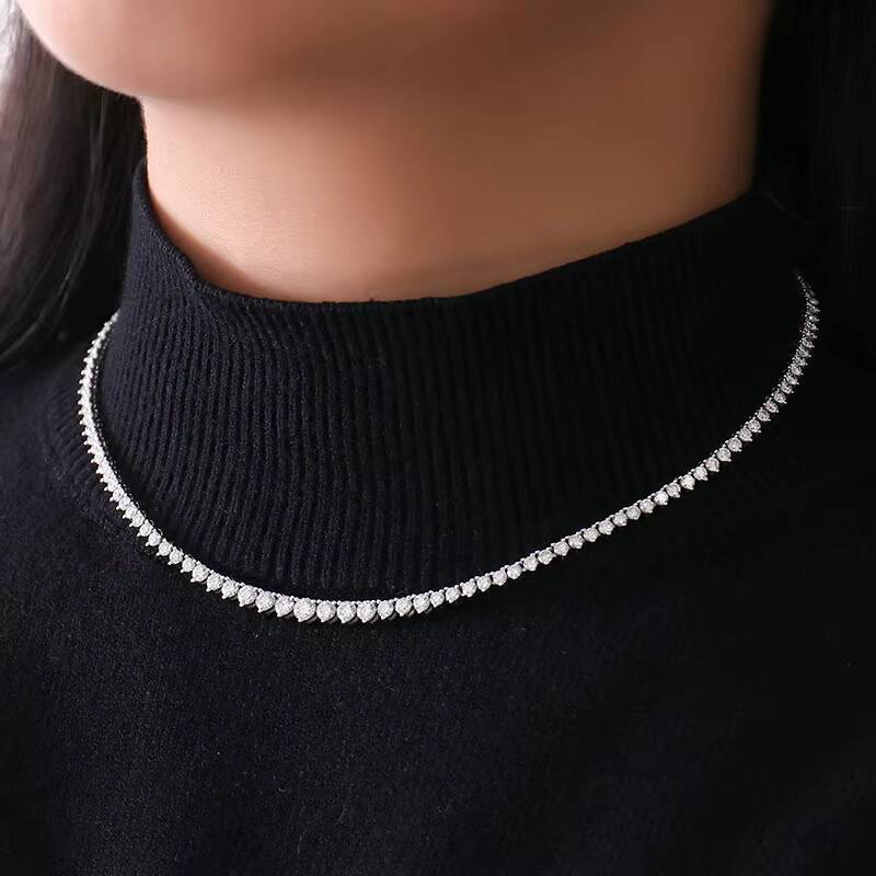 Provence Table Tennis Necklace 925 Silver 2mm 3mm 4mm 5mm Round Colorless Mossinate Diamond Tennis Chain Fashion Necklace