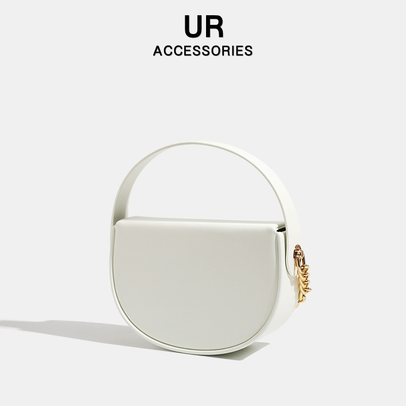 2025 New Small Premium Chain Handbag Single Cross Shoulder Half Round Simple Style Saddle Bag fashion Designer