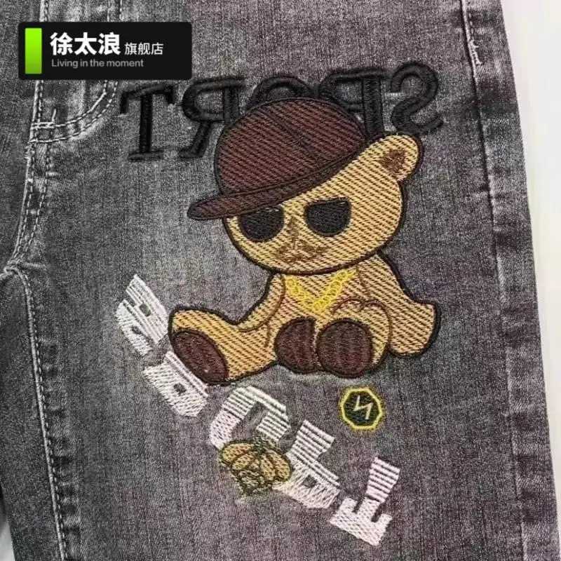 Trendy and Fashionable Summer Thin Embroidered Denim Shorts Mens Slim Elastic Mens Cargo Pants Mens Gray Casual Jeans Shorts W250905