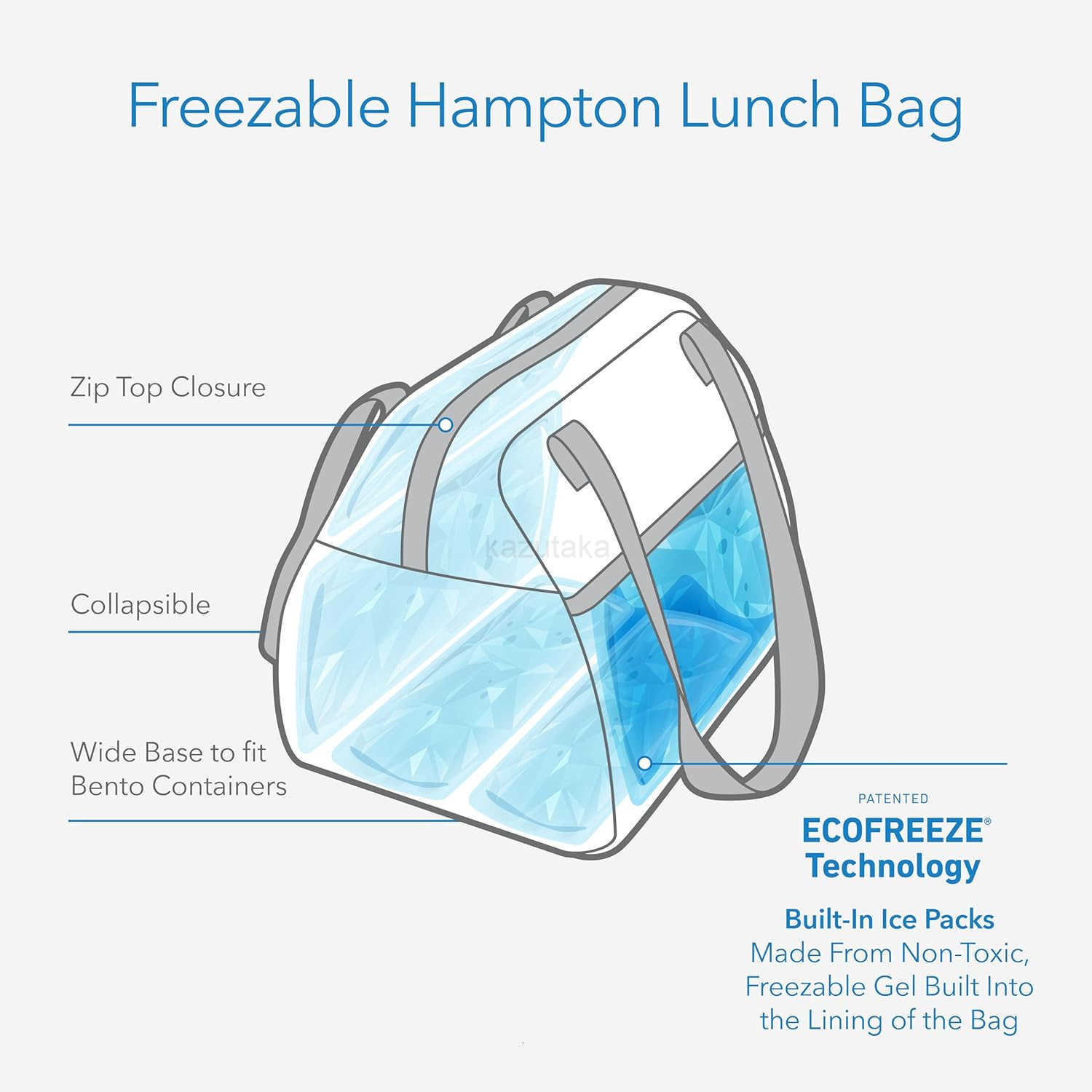 PackIt Freezable Hampton Lunch Bag Black Grid Built with EcoFreeze Technology Collapsible Reusable Zip Closure with Front Pocket and Shoulder Straps P