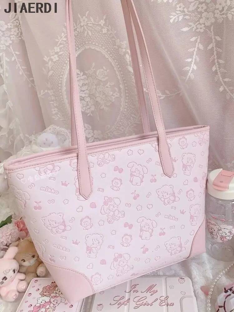 Sweet Cute Pink Tote Purse Womens Haruku Kawaii Print Leather Large Capacity Handbag Commuter Student Shoulder Bag Female high-quality