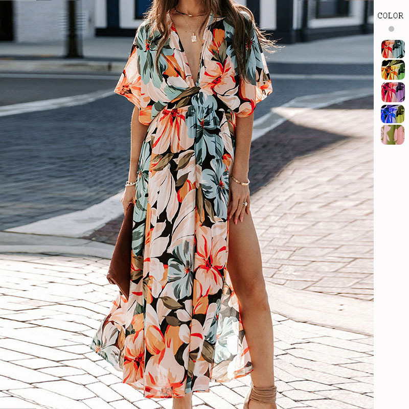2025 Summer Womens New Sexy HighWaisted Fashion Printed Split Dress