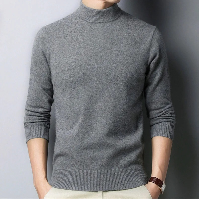 Autumn Mock Neck Sweater Coats Men Solid Color Pullovers Winter Man Half Turtleneck Knitwear Fashion Casual Mens Clothing 250905