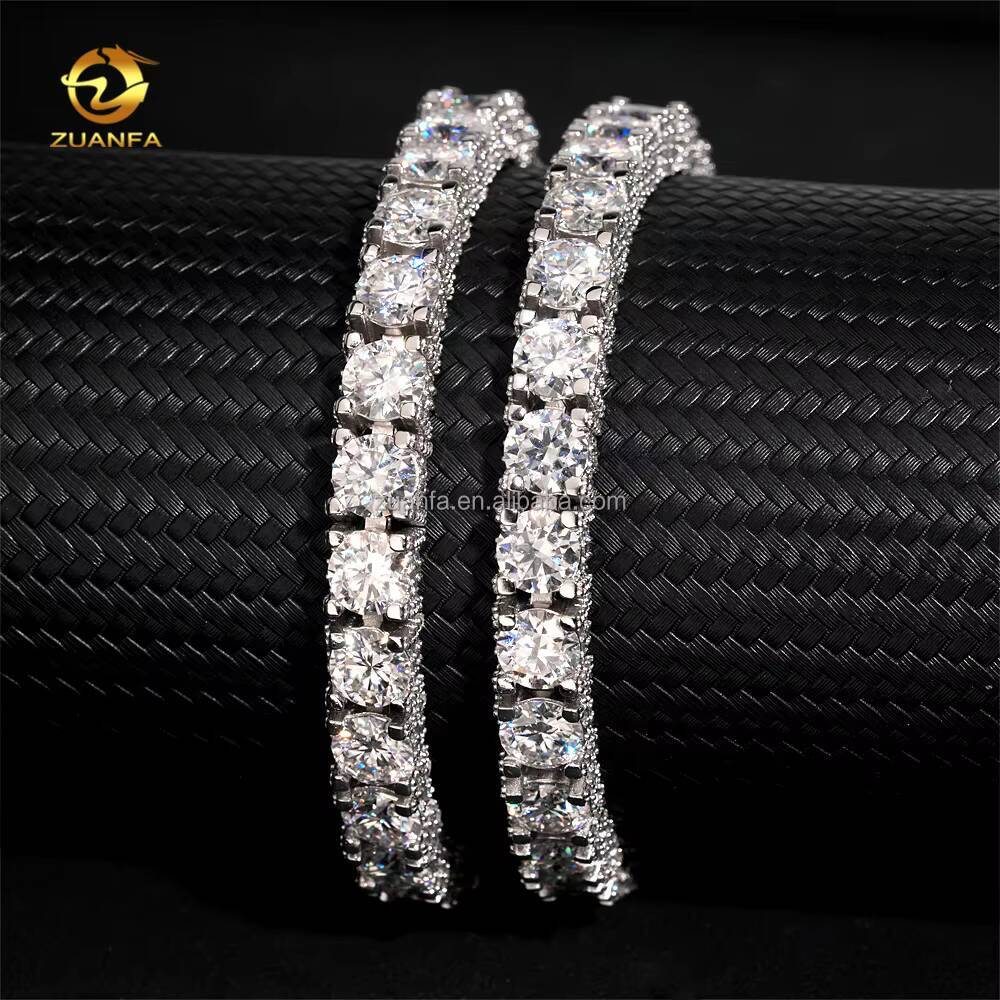 Fashion Style New Arrivals Bulk Stock 5mm 65mm S925 Silver Iced Out Hip Hop VVS Moissanite Diamond Cluster Tennis Bracelet