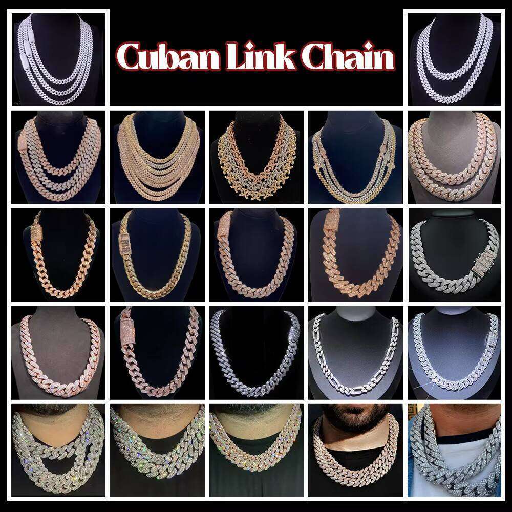 16MM Miami Moissanite Link Chain Iced Out Hip Hop Sterling Sier Necklace Baguette Cut Cuban Links Chains