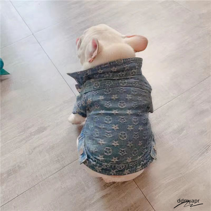 Fashionable Denim Dog Lapel Jacket, Water Washed Emed Pattern Suitable For Small Medium-Sized Dogs ddmyday To Wear All Year Round, Hine Washable XL A6