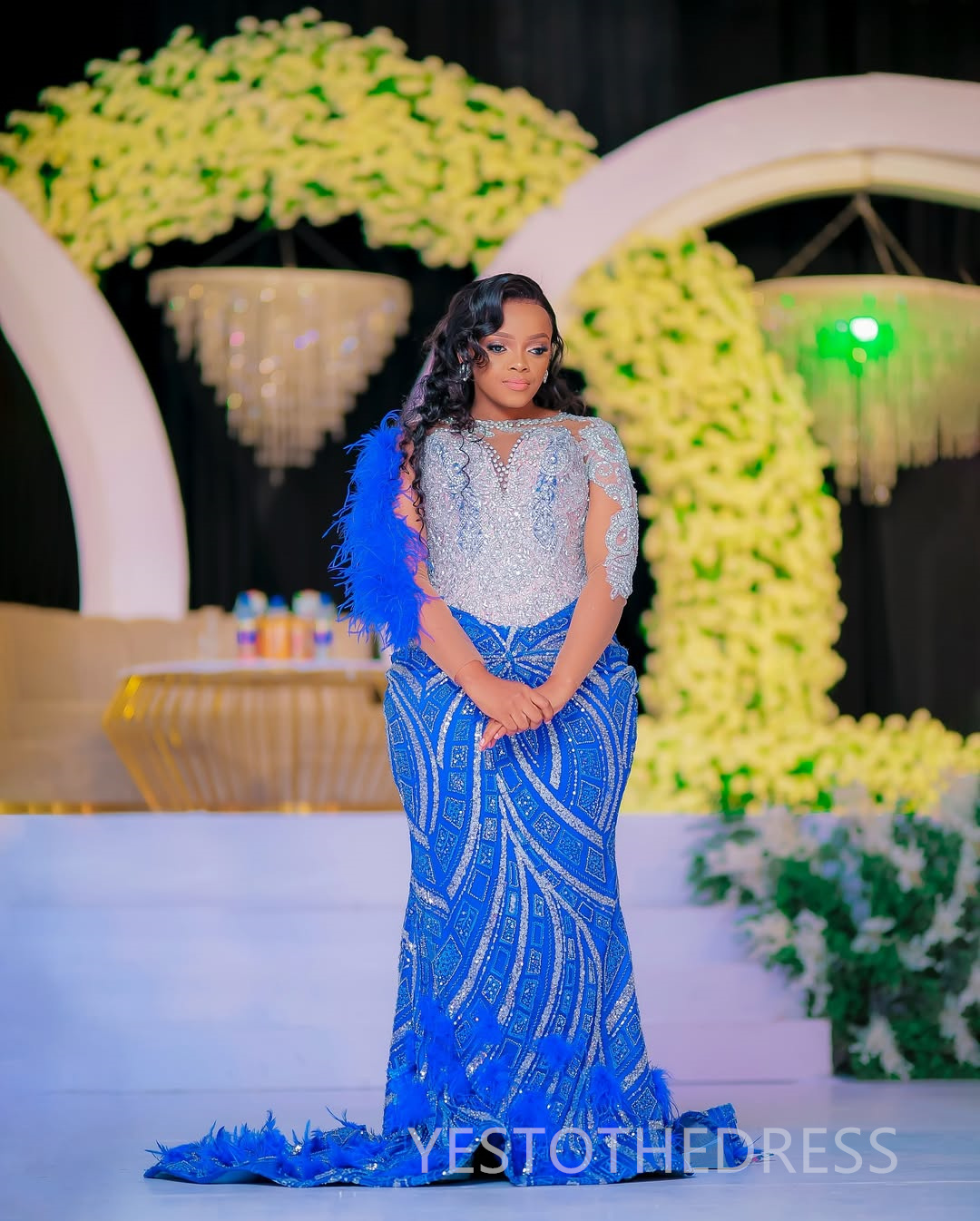 Plus Size Royal Blue Prom Dress 2025 Evening Dresses Elegant Dresses For Special Occasions Illusion Bead Lace Sheer Neck Birthday Dress Second Recepti