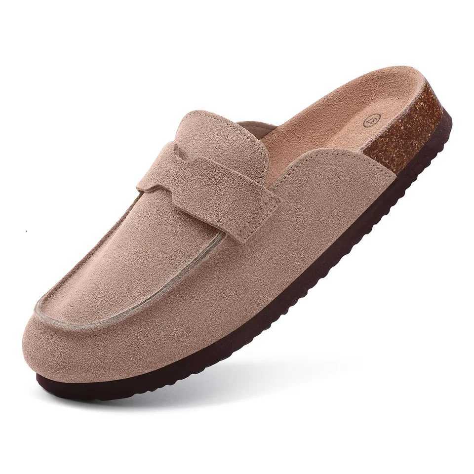 Crestar Womens Cork Clogs Slippers Summer Outdoor Nonsllip Beach Shoes Fashion Men Suede Flat Mules Slippers With Arch Support W250905