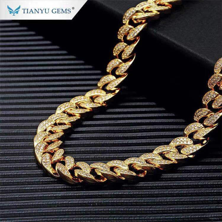 Tianyu Gems Ice Out Jewelry Chain Hip Hop Moissanite Diamonds Customized Cuban Link 14k 18k Pure Gold Chains Necklace