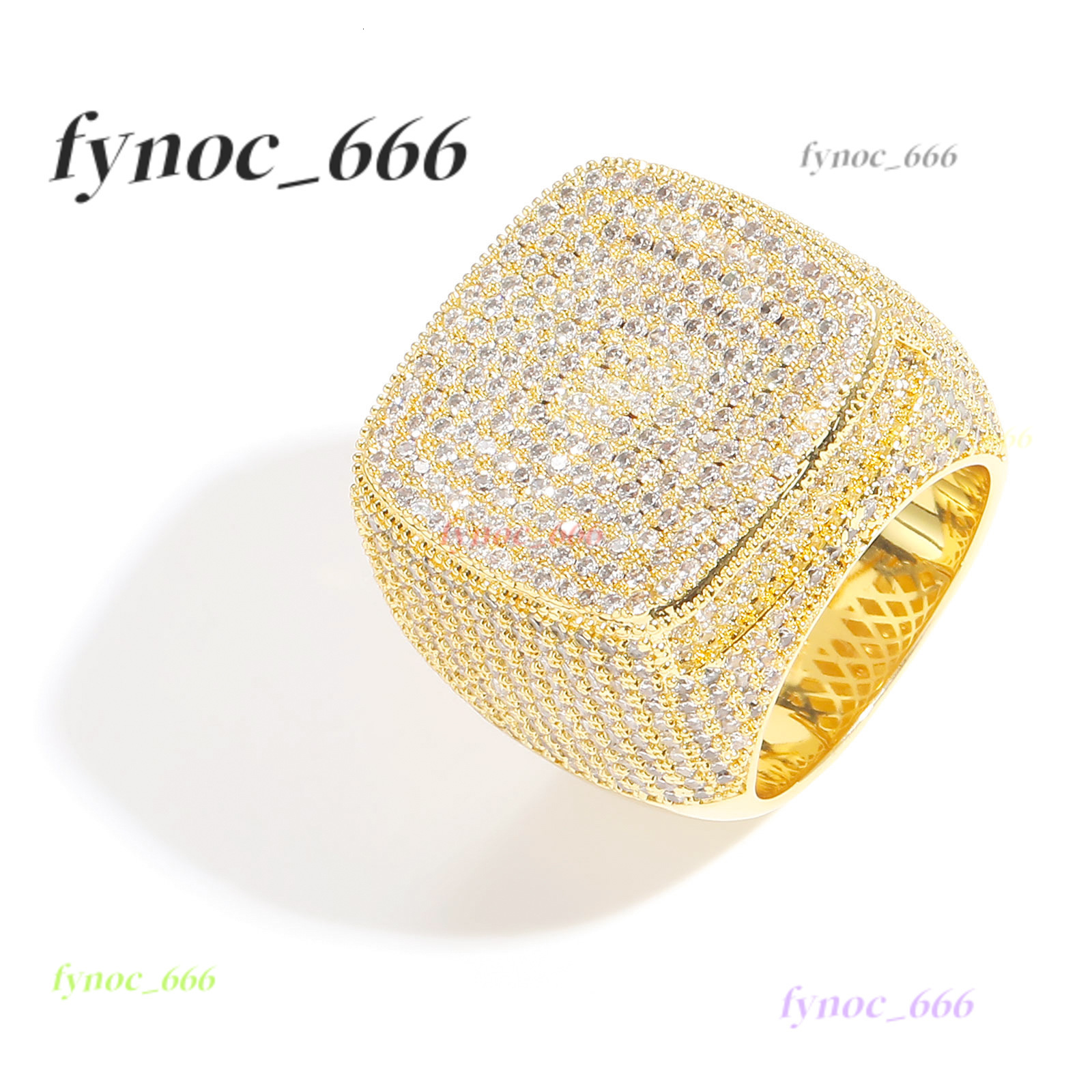 2025 Hip Hop Fashion Square Shape Brass Ring Iced Out Morganite 18 K Gold Plated Mens Ring Jewelry Party