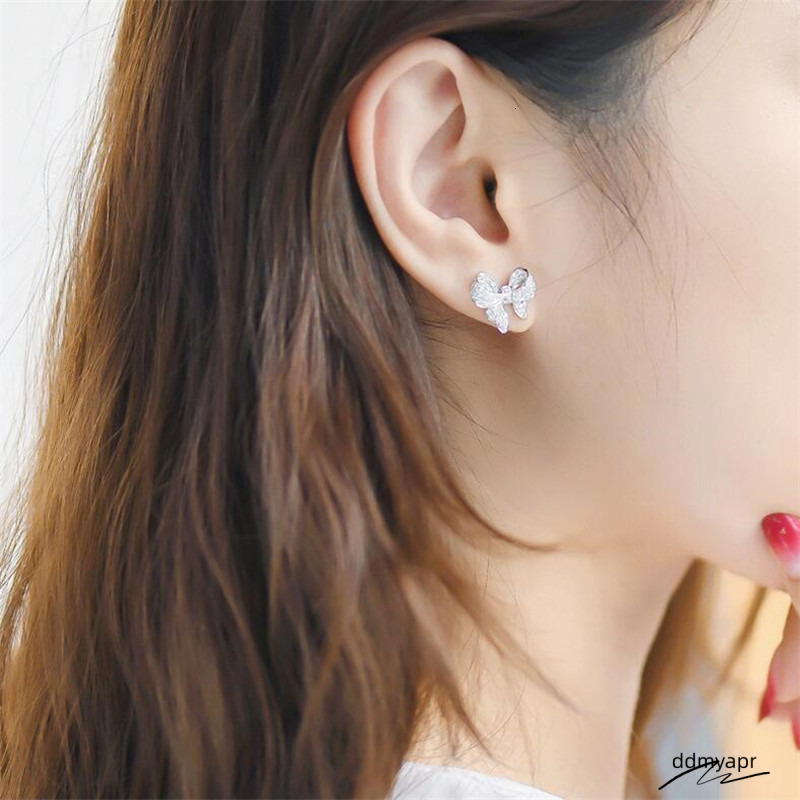 New Arrival Jewelry Sterling Sier Pave White Sapphire ddmyday CZ Dia Gemstones Bow Party Women Wedding Stud Earring Gift