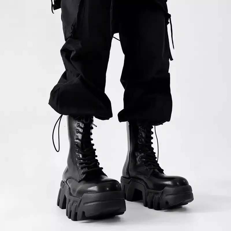 2025 Tooling High Top Mens and Womens Platform Tank Long Tube Big Head Inner Heightening Locomotive Bulldozer Boots 250904