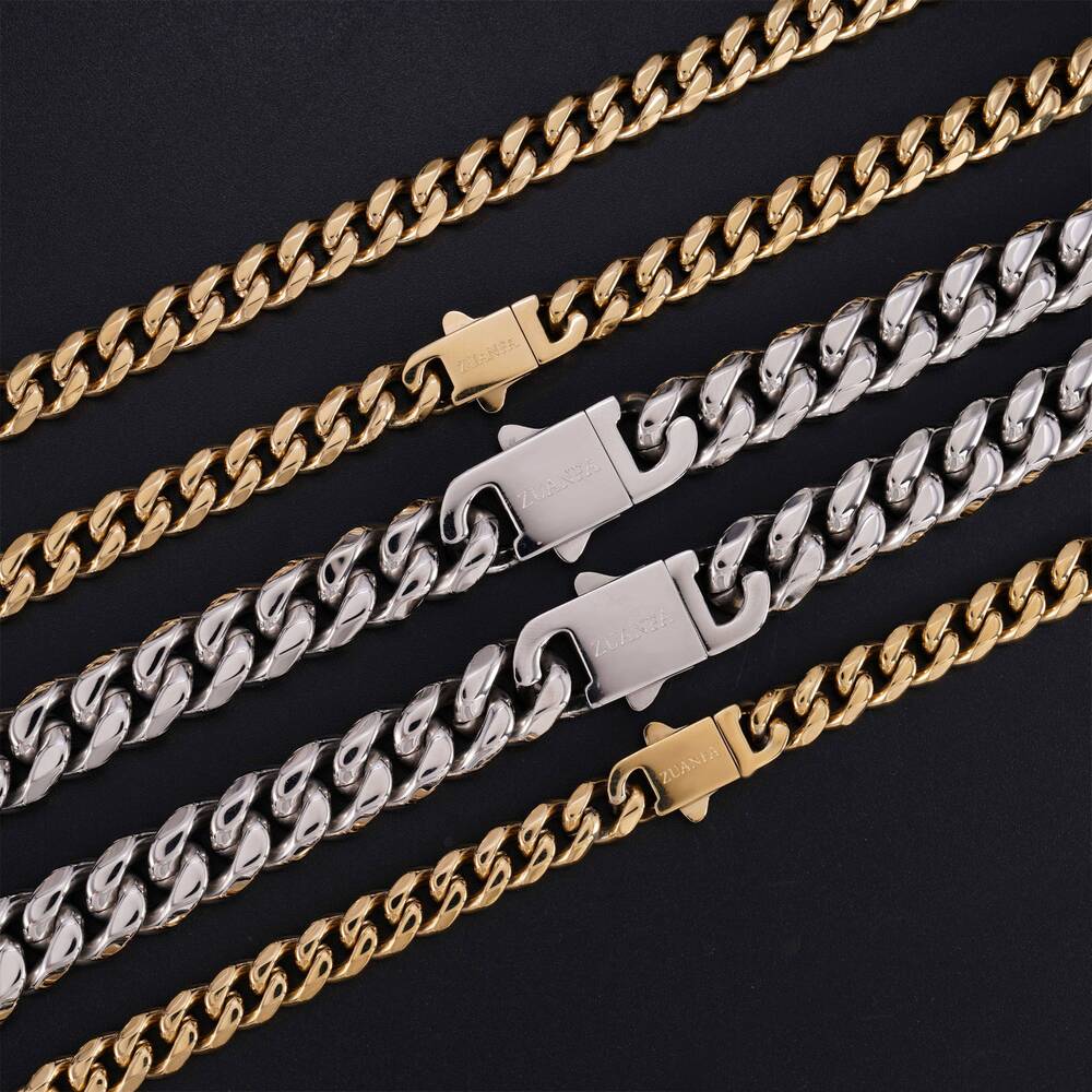 Hot Sale Classic 8mm 10mm 12mm 316L Stainless Steel Cuban Link Chain No Fade 18k Gold Plated Mens Hip Hop Necklace Cuban Chain