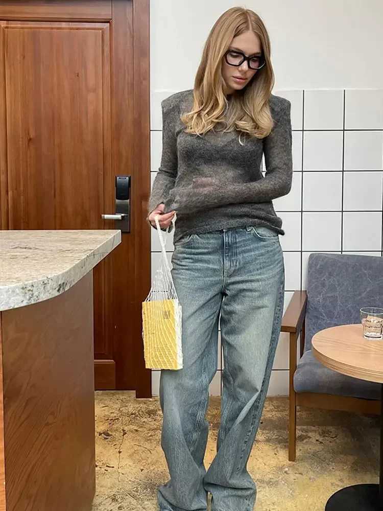 Fashion Solid Round Neck Thin Knitted Sweater Elegant Long Sleeve Bodycon Pullover 2024 New Autumn Lady Commuting Street Outwear Z250905