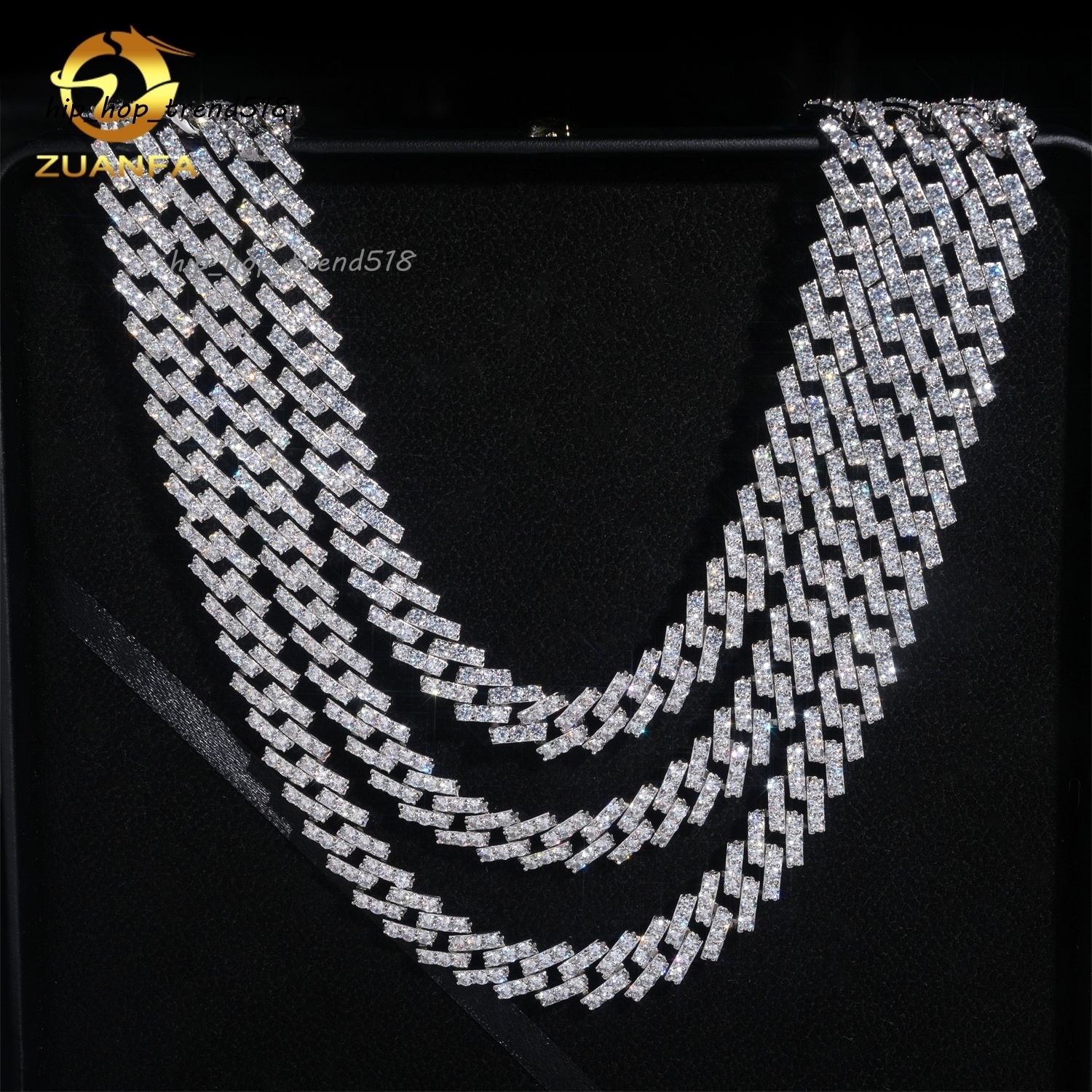 Iced Out Moissanite Chain Cuban 126mm 1Row 925 Silver Cuban Link Chain Moissanite Hip Hop Jewelry