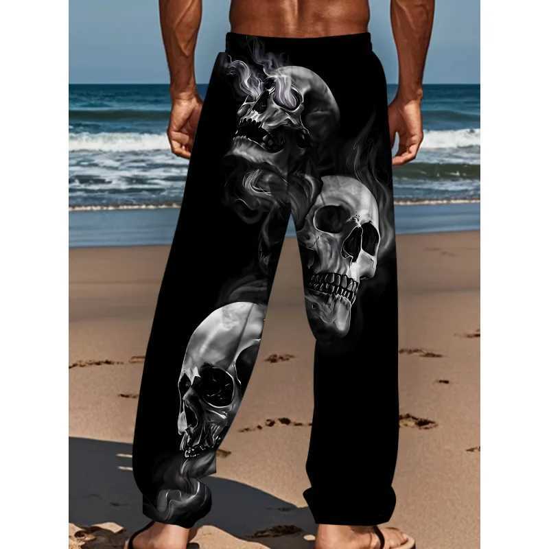 MENS plus size 3D skull print straight leg pants casual loose fit retro drape pants sportswear Summer beachwear W250905