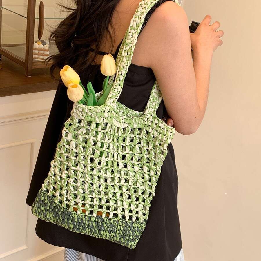 2025 New Simple Single Shoulder for Women, Hollow Crochet Straw Bag, Woven Handbag, Beach Vacation Women's Bag
