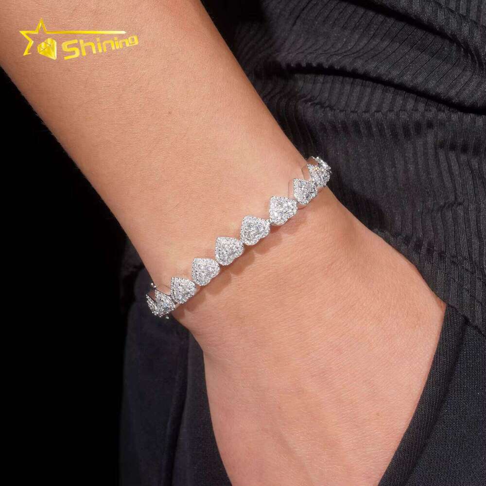 Fast Delivery Hi Hop Sier Heart-Shaped Iced GRA Certified Moissanite Cuban Bracelet