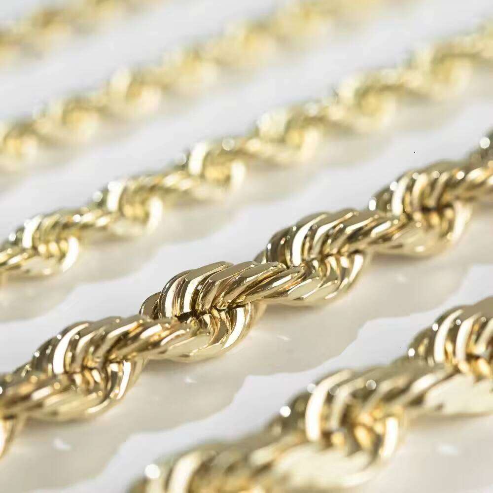 3mm-6mm Solid Rope Hip Hop Style With Custom Size Necklace 10k 14k Real Gold Chain Inlay Moissanite