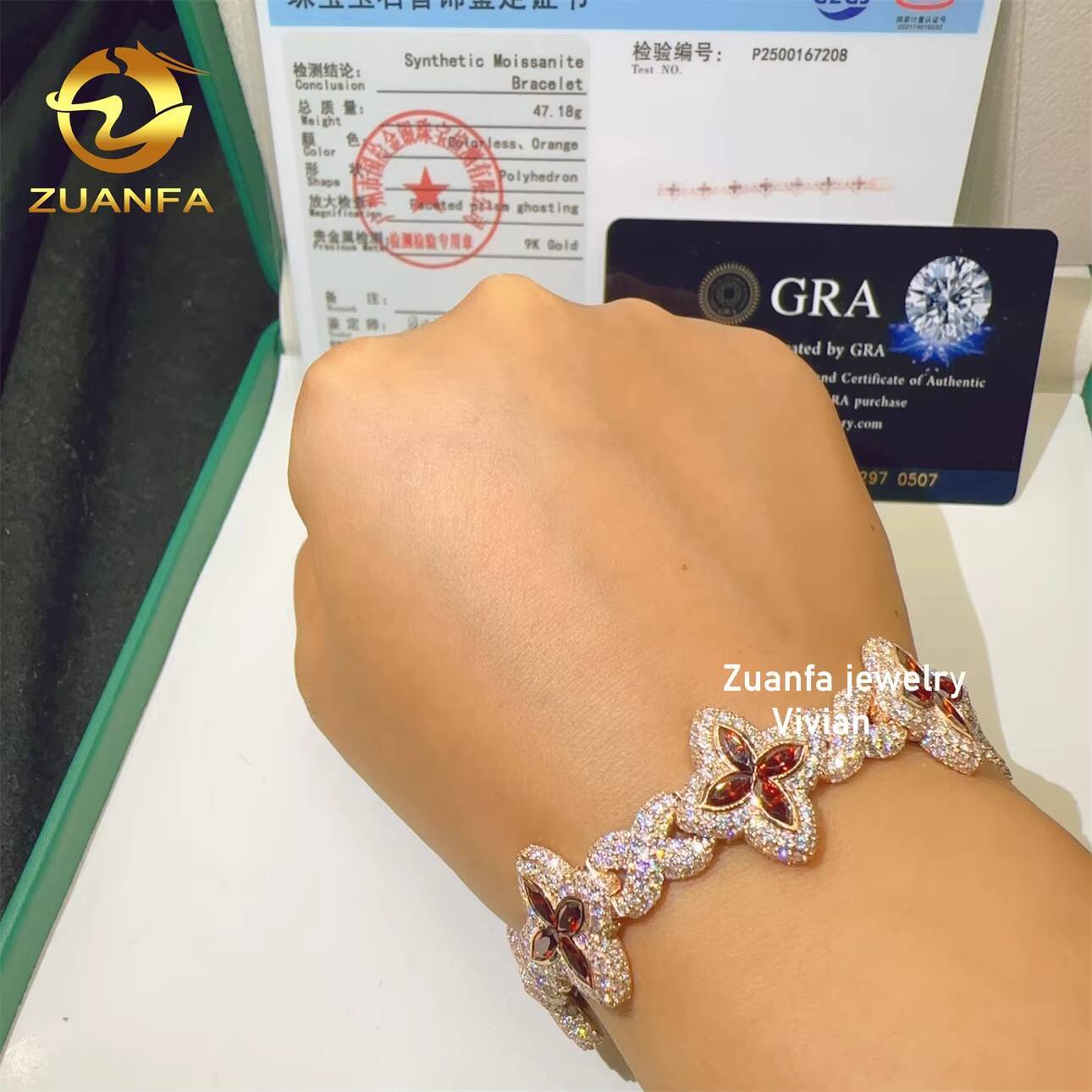 Hip Hop Jewelry Luxury Moissanite 9K Real Gold Iced Out VVS Moissanite Diamond Cuban Link Bracelet