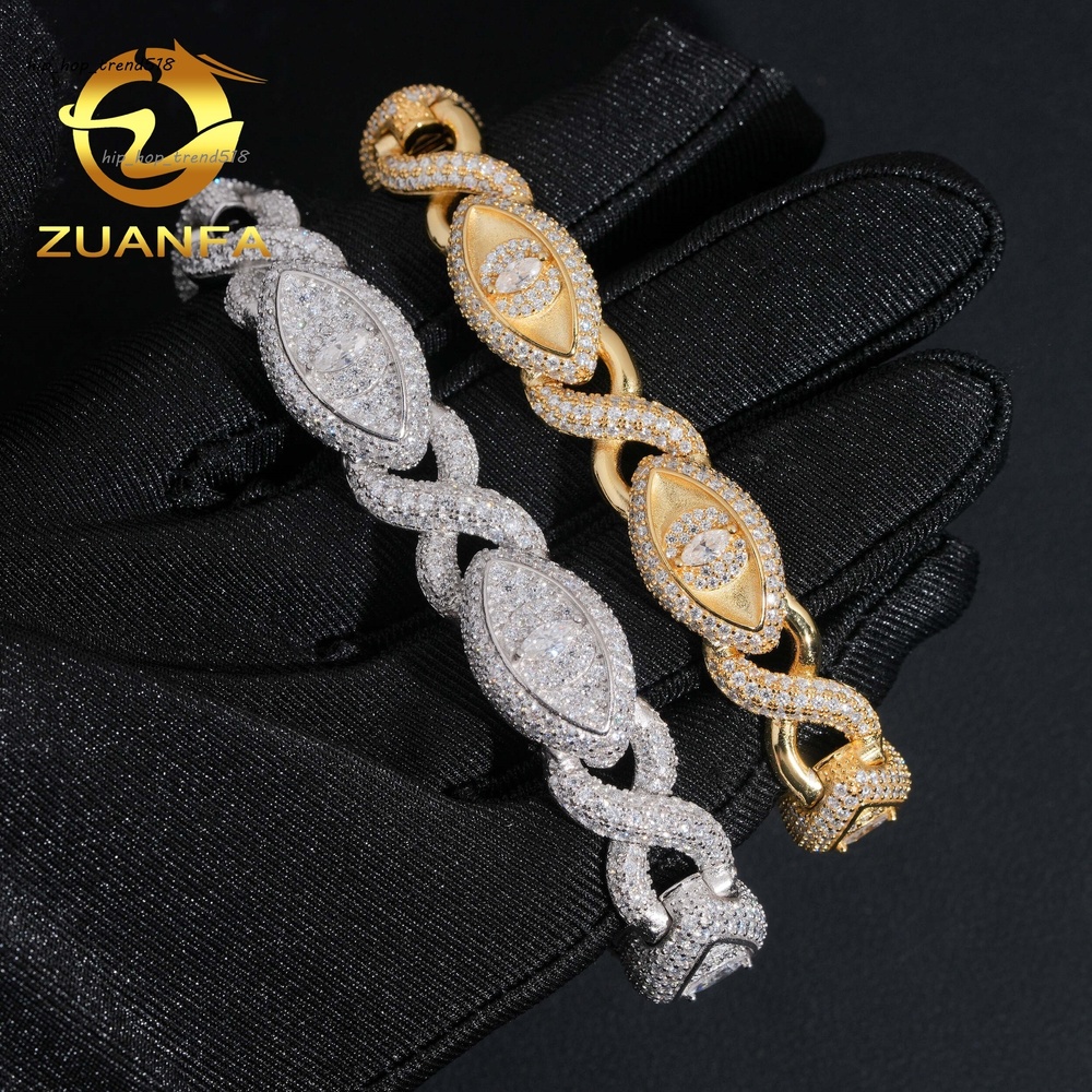 Pass Diamond Tester Hip Hop Style 925 Silver Moissanite Iced Out Marquise Eye Cuban Link Infinity Bracelet
