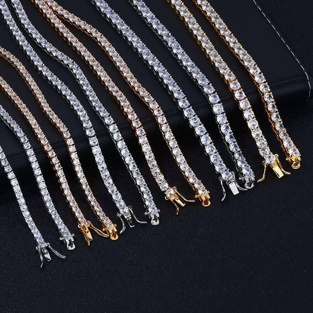 Silica stone, chilled round shape, high-grade cutting, Sier tennis chain, diamond necklace, women's jewelry