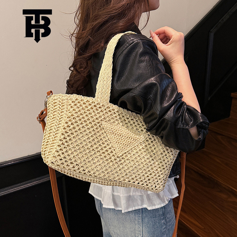 Leisure Minimalist Hollowed Out Women's Beach Bag Free Shipping Designer Luxury Woven Handbag Fashion Vacation Shoulder Underarm Bag Shopping Bag