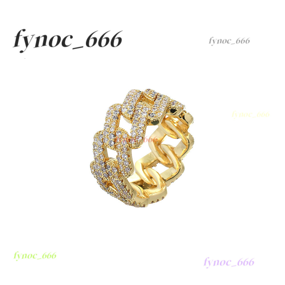 Hot Selling Hip Hop Real Gold Plated Brass Couple Finger Ring Iced Out Cuban Link Chain Ring for Men Fashion Jewelry