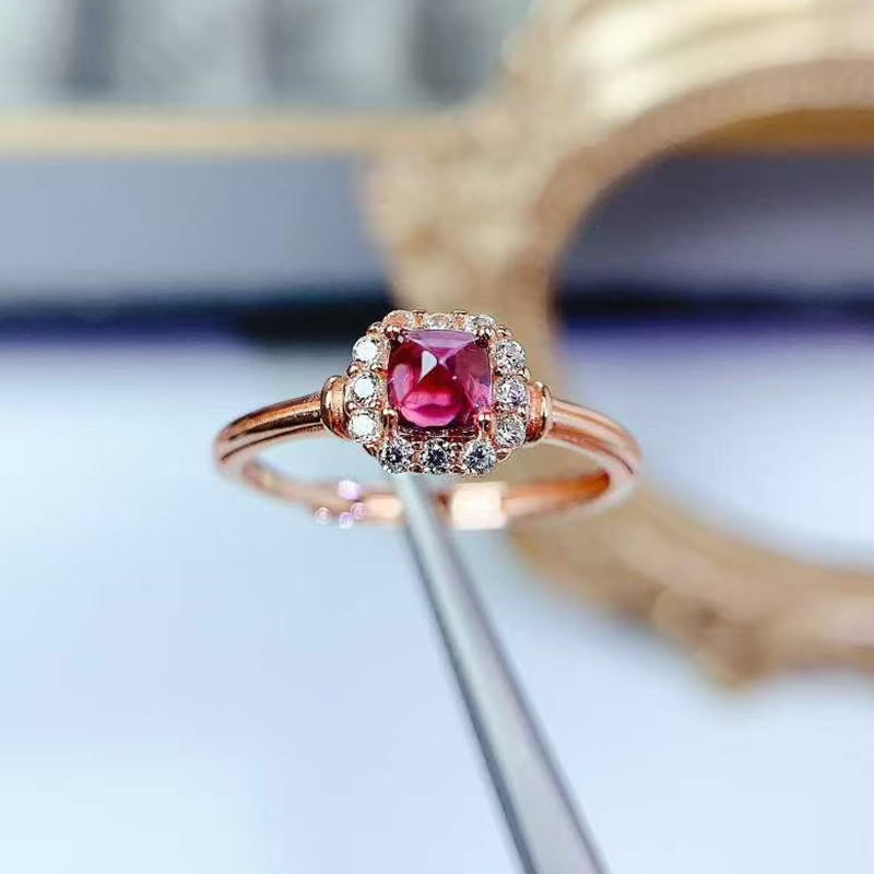 925 silver crystal ring natural garnet jewelry 4mm 0.4ct pyrope garnet ring 18K gold plated sterling silver gemstone ring