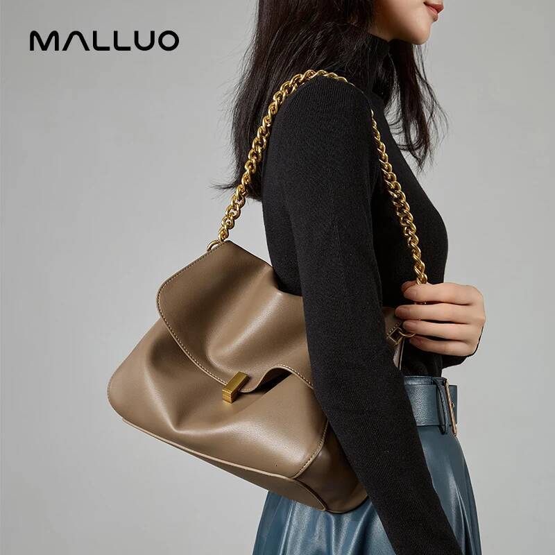 Women Large Korean Cow Flap Shoulder Chain Bag Solid Genuine Leather Female Crossbody Handbag Messenger