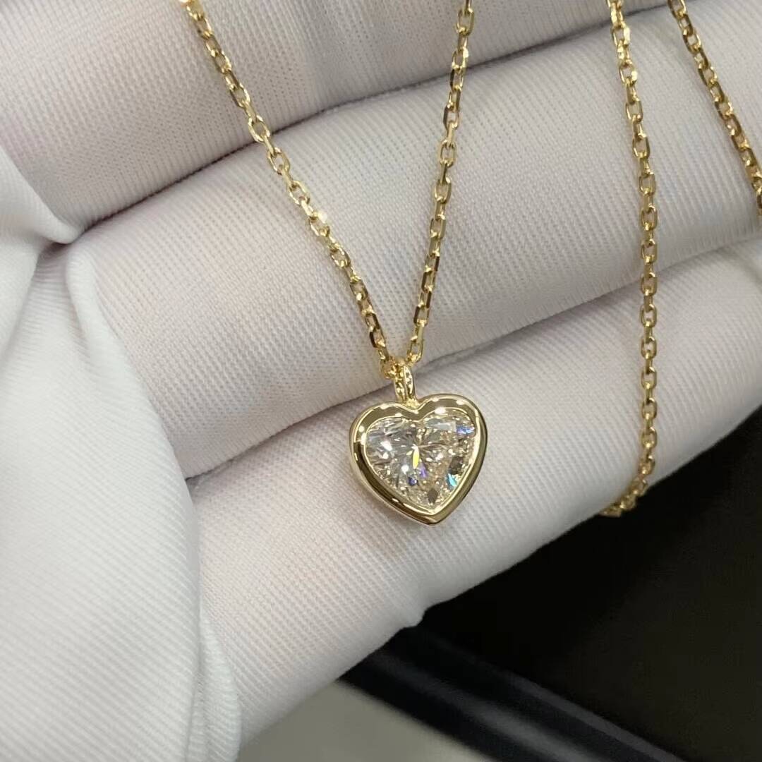18k Yellow Gold 2CT Heart Cut VVS1 Lab Grown CVD Diamond Necklace Women Jewelry