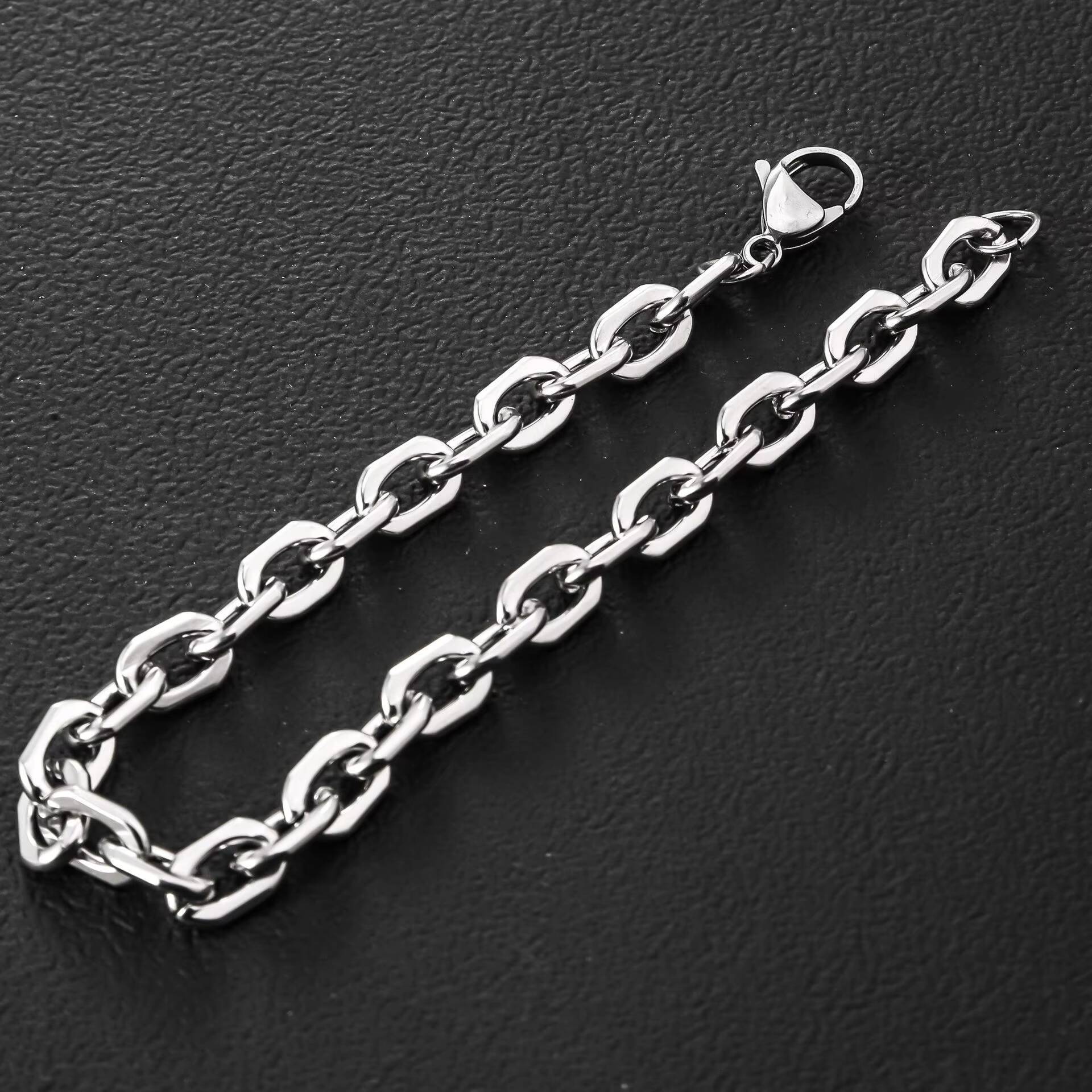 Wholesale Custom 6mm Silver Stainless Steel Mens Link Chain Bracelet Trendy Bracelet for Men Jewelry