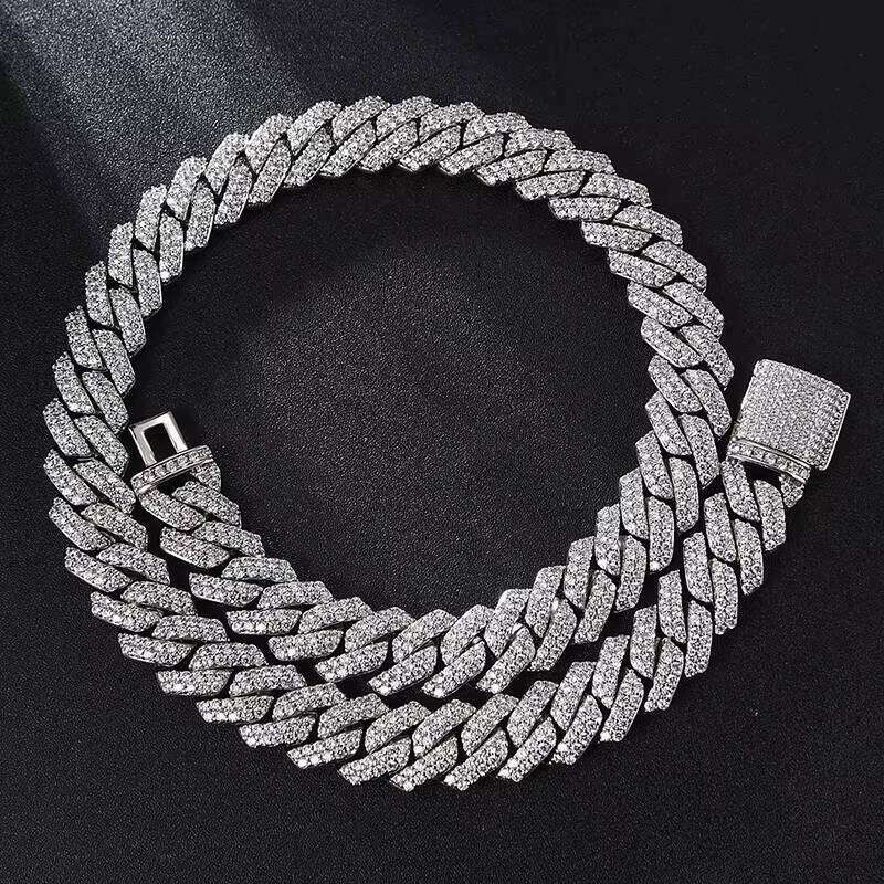 Men's 12mm Iced out Cuban Chain Necklace Hip Hop Dia Prong Choker for Wedding Engagement or Gift