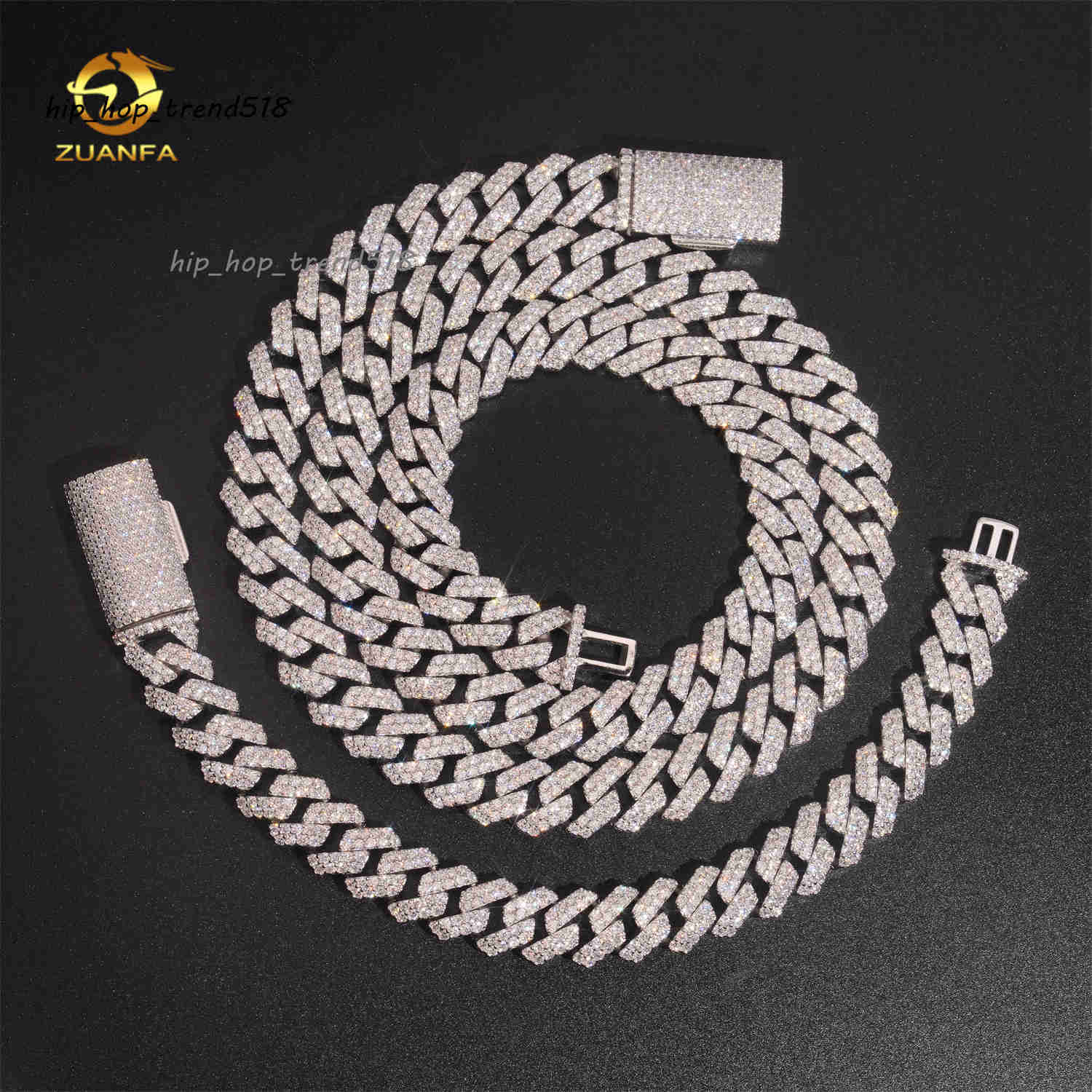 Ready to Ship Iced Out 12mm 2 Rows Cuban Link Chain 925 Sterling Silver Moissanite Diamond Hip Hop Jewelry
