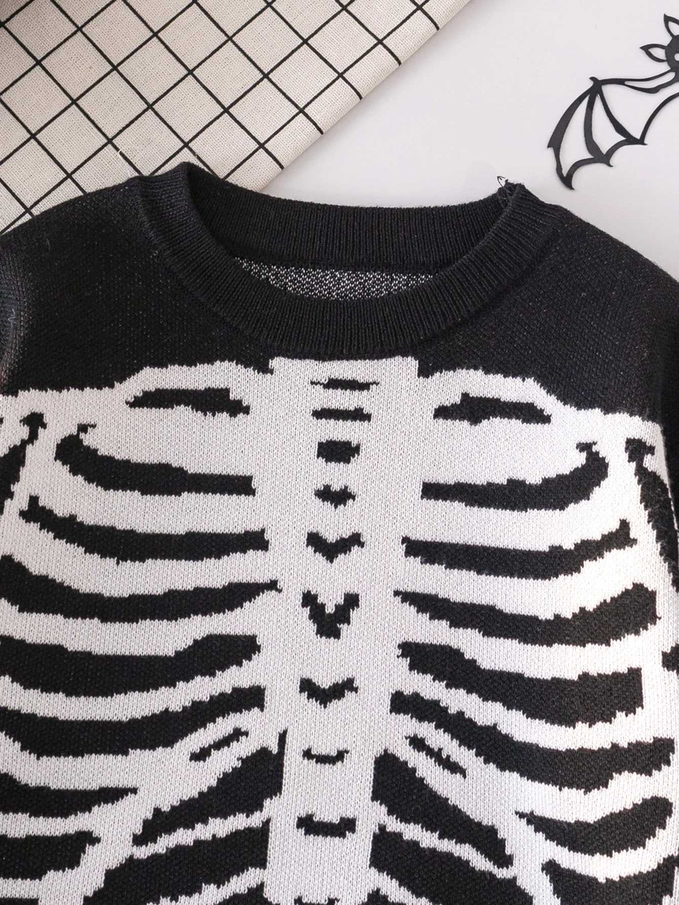 Halloween skull skeleton sweater knitted pullover suitable for fESTivals in spring autumn and winter Z250905