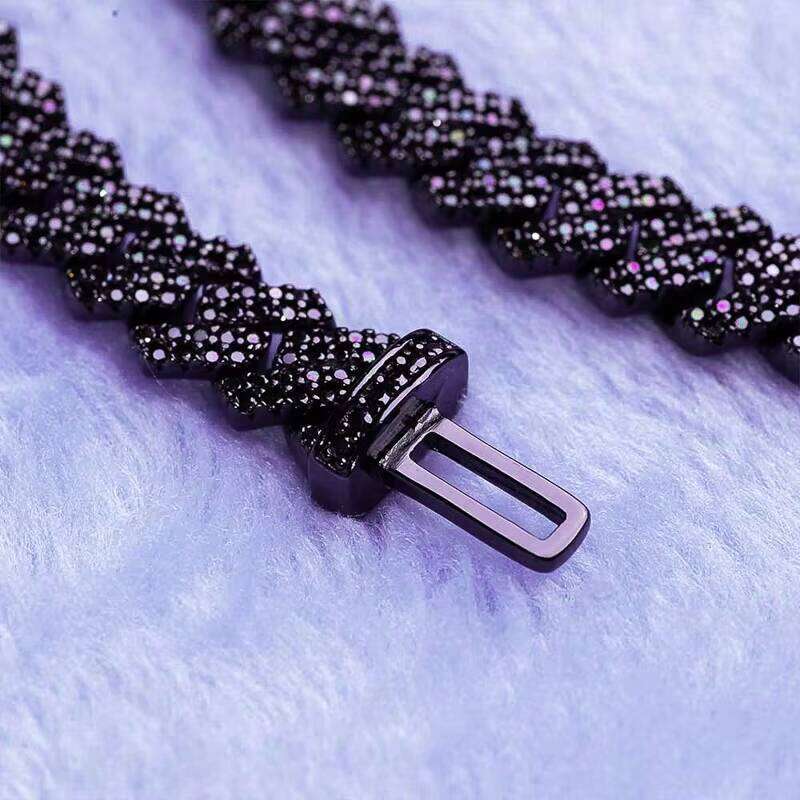 Hip Hop Fine Jewelry Passd Dia Tester Sterling Sier Iced Out 8MM VVS Black Moissanite Prong Cuban Link Chain for Men