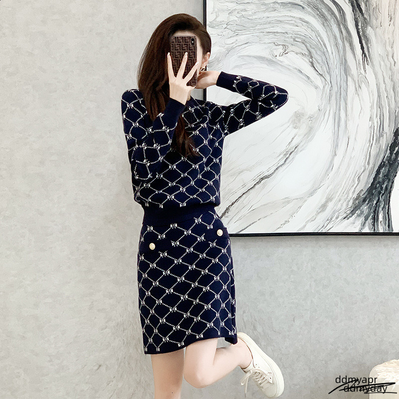 Style Fashion Casual Suit For Women 2025 ddmyday Autumn Winter Jacquard Sweater Knitted Two-Piece Set Skirt Trendy Ddmyday