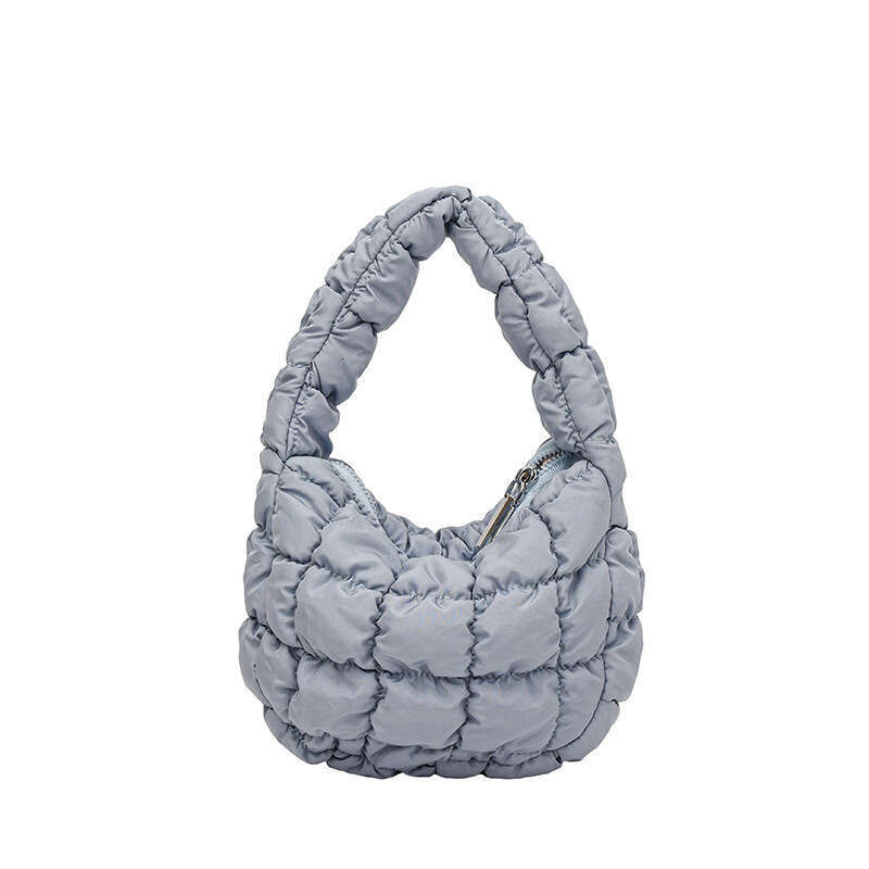 2025 New Down Cotton Jacket Niche Design Mini Handbag for Women Korean Plaid Wrinkled Cloud Bag