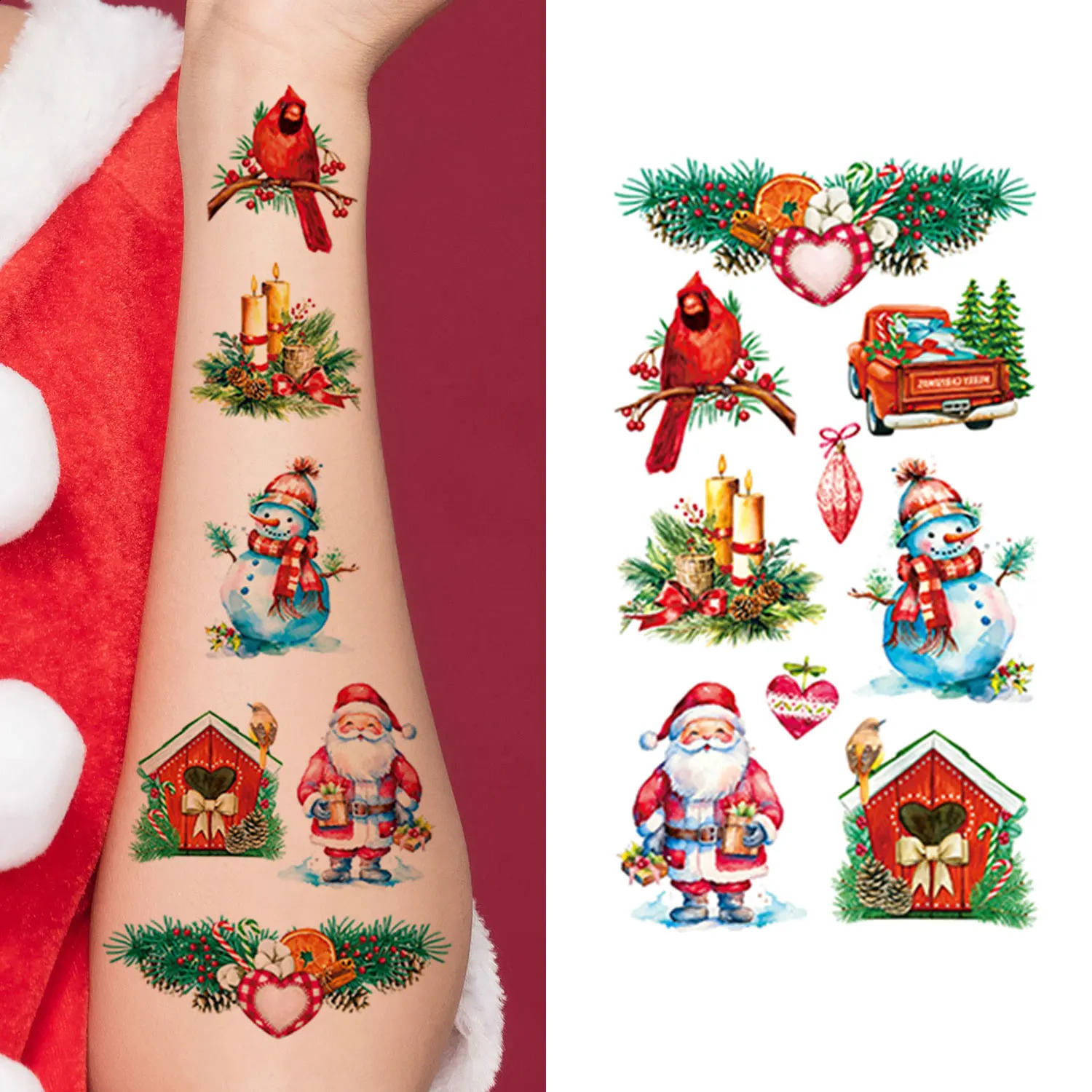 10 RetroStyle Christmas Series Pattern Temporary Tattoo Stickers 92 Cartoon Santas Snowmen Stockings Decoration Patterns Waterpr 250825