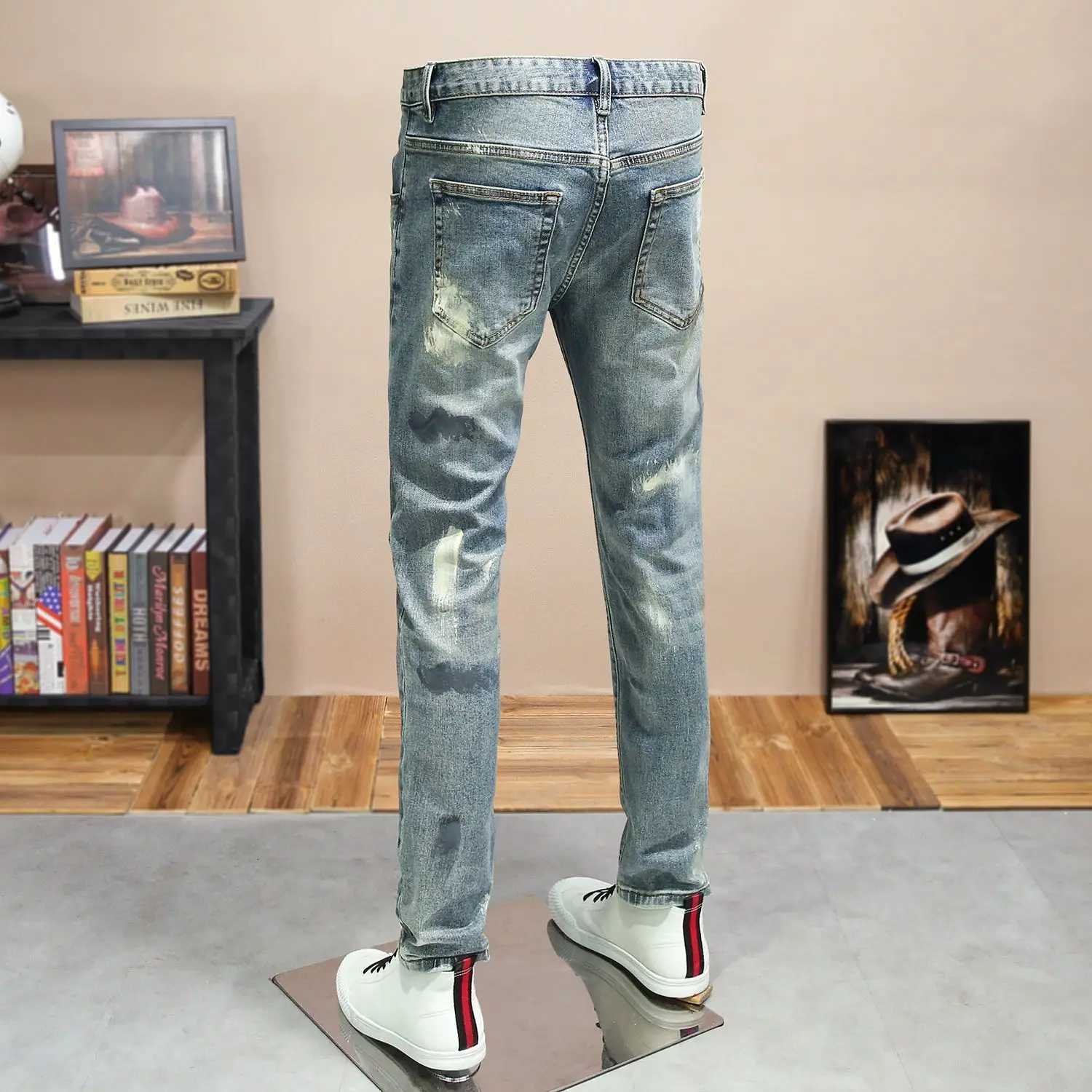 Smallfooted Jeans 2025 New Mens Spring and Summer Trendy Brand Inksplashing Trousers Slim and Thin Handsome Men Clothes Pants W250905