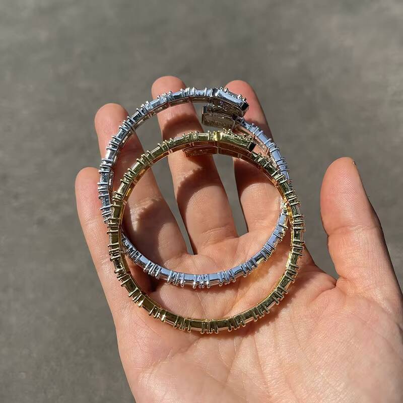 Hot Sell Invisible Setting Sterling Silver White Gold baguette Cut Vvs Moissanite Bracelet