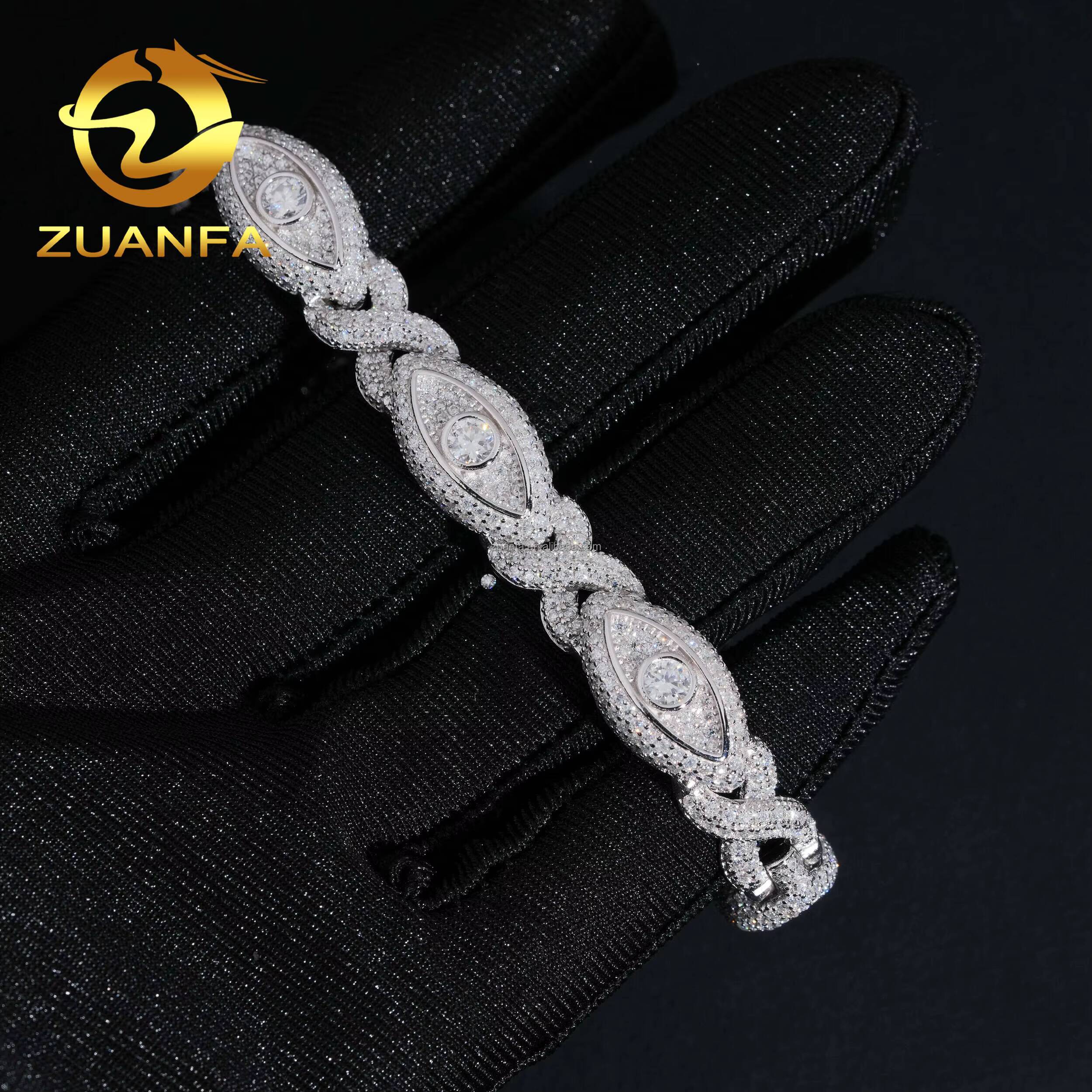 10mm Rapper Jewelry Pass Diamond Tester Iced Out Hip Hop S925 Moissanite Diamond Man Jewelry Evil Eyes Infinity Cuban Bracelet